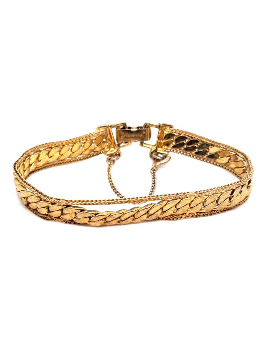 Goldette Classic Gold Braided Chain Bracelet with Safety Chain (E5)